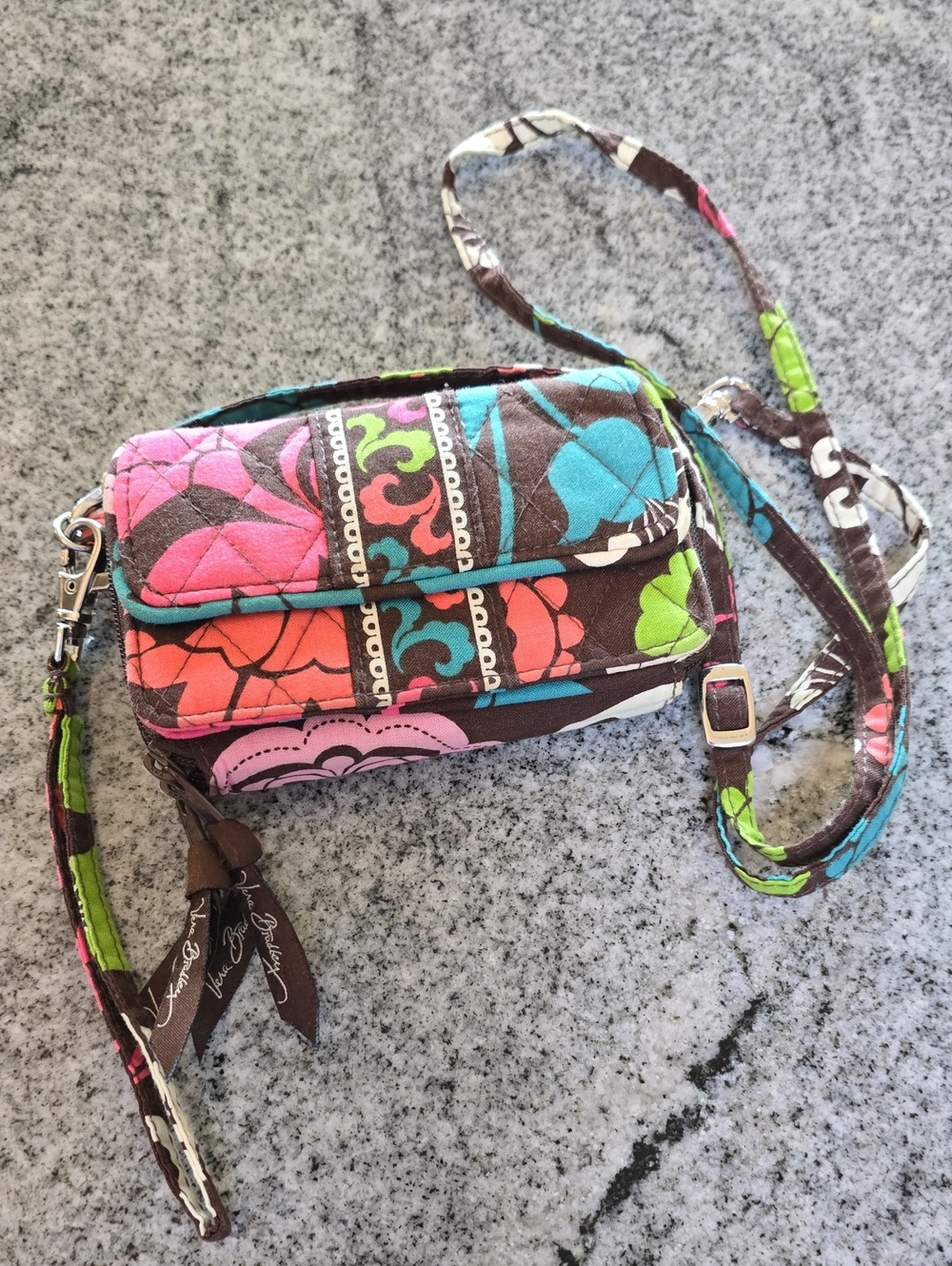 Vera Bradley Quilted Floral Crossbody in Brown, Pink, Turquoise & Green